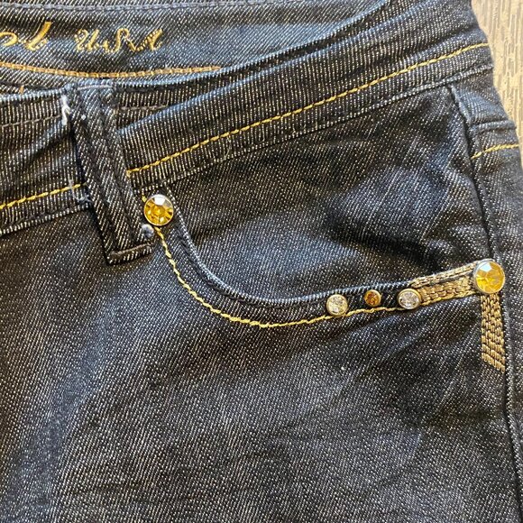 L.A. Idol USA Darkwash Jeweled Jeans Juniors Size 11 Cropped Y2K - Picture 6 of 10